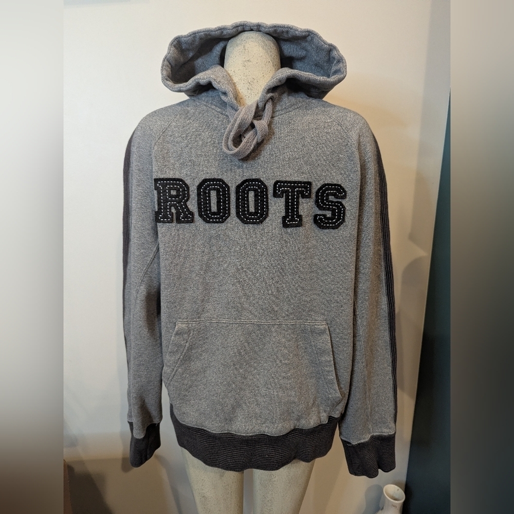 Roots Sweatshirt Hoodie With Hood Gray & Black Unisex Large